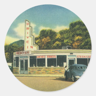 Restaurante retrorechtbank, diner en auto's uit de ronde sticker