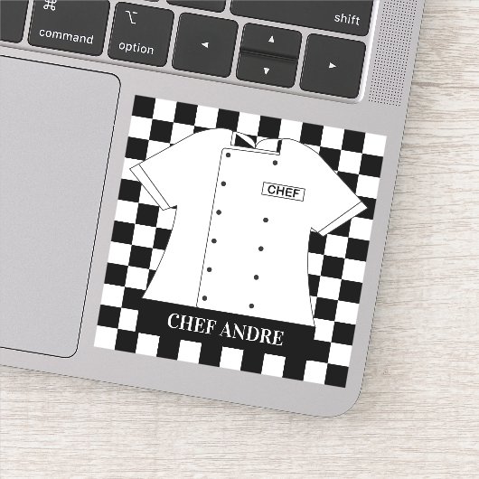 Restaurantkop Chef White Tunic Checkered Squares Sticker (Detail)