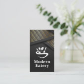 Restaurantlogo | Gouden strepen | Zwarte lint  Visitekaartje (Staand voorkant)