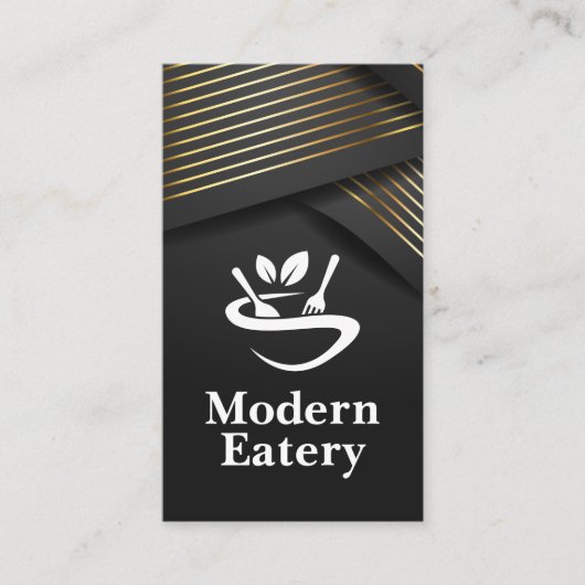 Restaurantlogo | Gouden strepen | Zwarte lint  Visitekaartje (Voorkant)