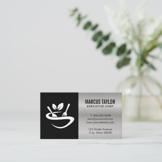 Restaurantlogo | Metaalachtig Visitekaartje (Staand voorkant)