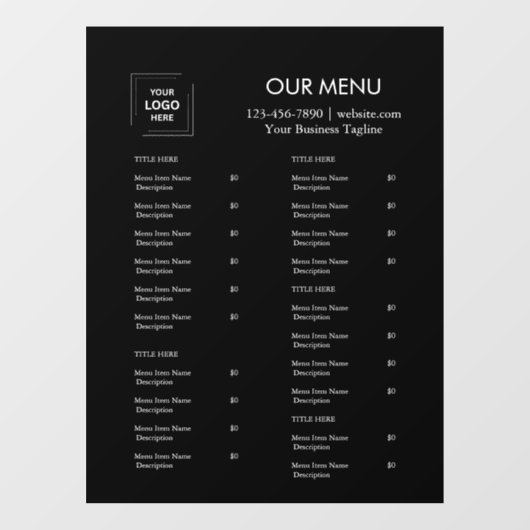 Restaurantmenu | Aangepast zwart logocafe Raamsticker (Vel)