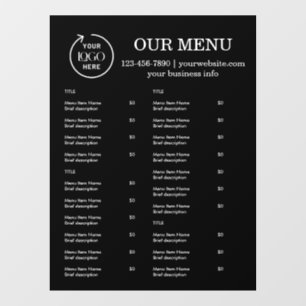 Restaurantmenu   Zwarte Logo Cafetaria Menu Raamsticker