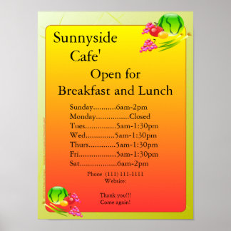 Restaurantproducten Open Sign Sunnyside Poster