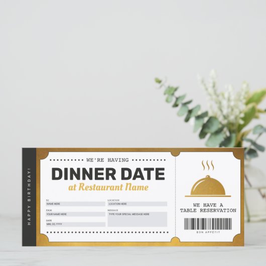 Restaurantreservering Gold Voucher Certificate (Staand voorkant)