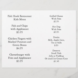 Restaurants Levert Kinder Menu Coloring Pack