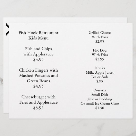 Restaurants Levert Kinder Menu Coloring Pack (Voorkant / Achterkant)