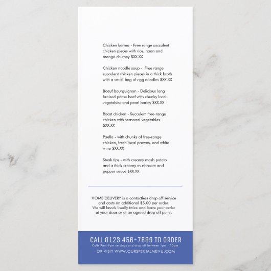 Restaurants speciale menu's beperkte klant blauw (Achterkant)