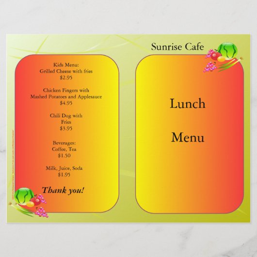 Restaurants Supplies Lunch Menu Sunrise design (Voorkant)
