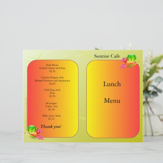 Restaurants Supplies Lunch Menu Sunrise design (Staand voorkant)