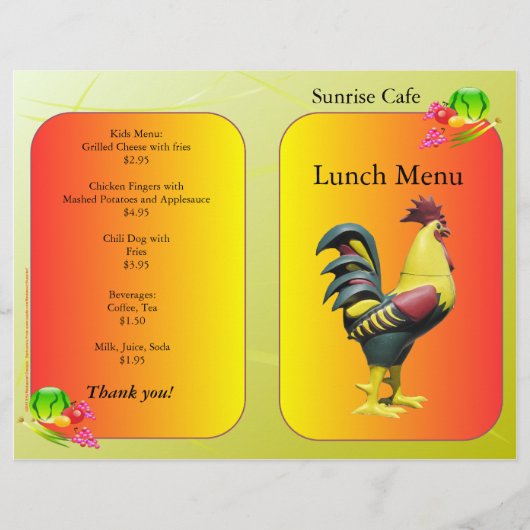 Restaurants Supplies Lunch Menu Sunrise Rooster (Voorkant)