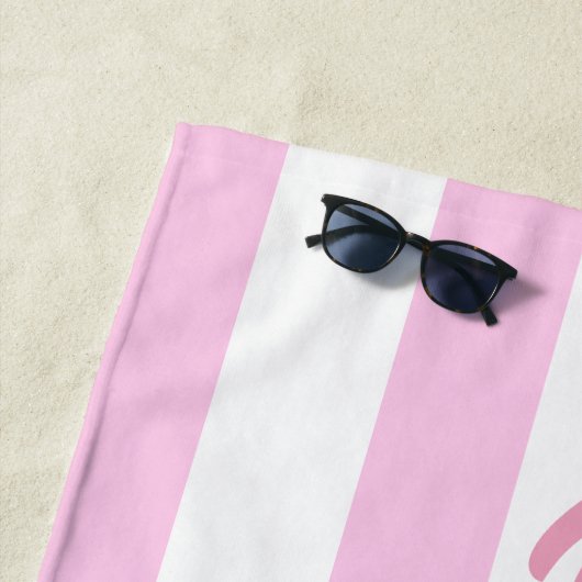 Restend Kiekengezicht gestreept roze en wit Strandlaken (In situ)