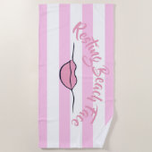 Restend Kiekengezicht gestreept roze en wit Strandlaken (Voorkant)