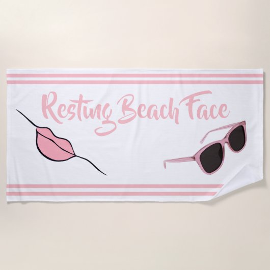 Restende Beach Face White en Roze Beach Towel Strandlaken (Voorkant)
