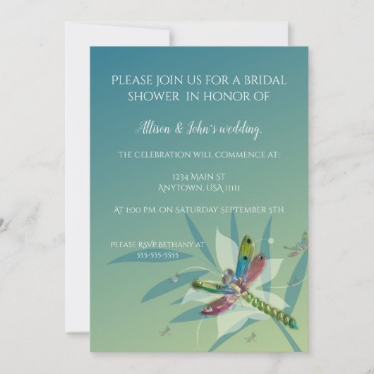 Restende Dragonfly Bridal Shower Uitnodiging (Voorkant)