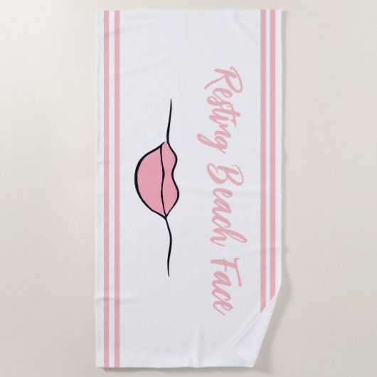 Restende strand Lips White en Roze band handdoek (Voorkant)