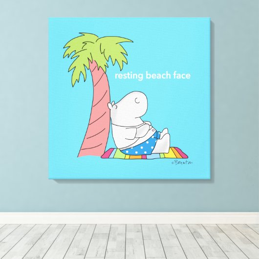RESTERENDE BEACH FACE Belly Button Hippo Boynton Canvas Afdruk (Insitu (Houten vloer))