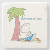 RESTERENDE BEACH FACE Belly Button Hippo Boynton Stenen Onderzetter (Voorkant)