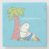 RESTERENDE BEACH FACE Belly Button Hippo Boynton Stenen Onderzetter (Voorkant)