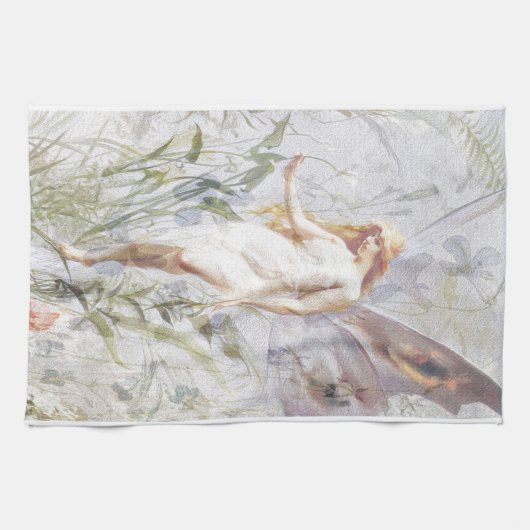 Resting - Angel met Lillies Theedoek (Horizontaal)