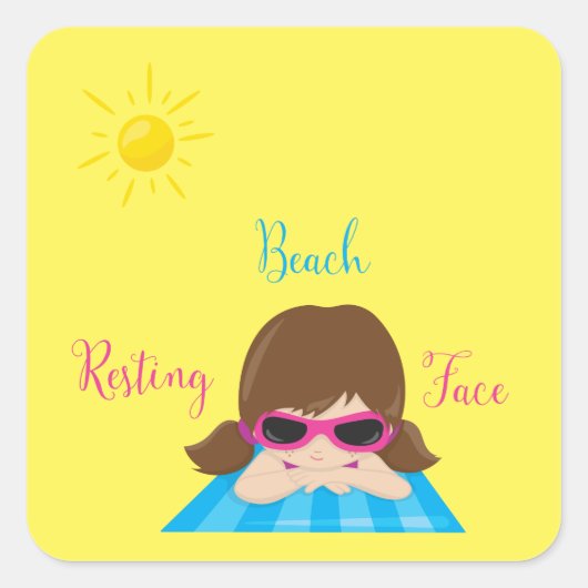 Resting Beach Face Girl Sunglazen Sunshine Vierkante Sticker (Voorkant)