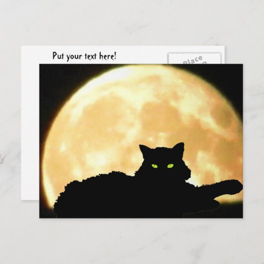 Resting Black Cat and Full Moon Briefkaart (Voorkant / Achterkant)