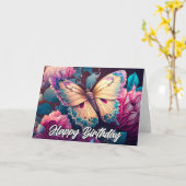 Resting Butterfly Design Happy Birthday Kaart (Gele Bloem)