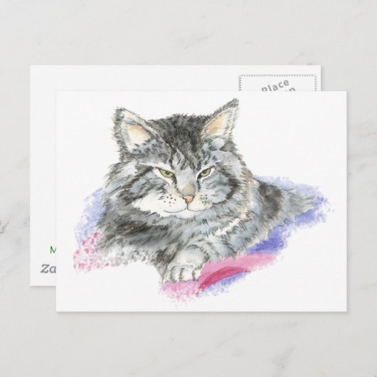 Resting Cat - Collectie voor de waterverf van dier Briefkaart (Voorkant / Achterkant)