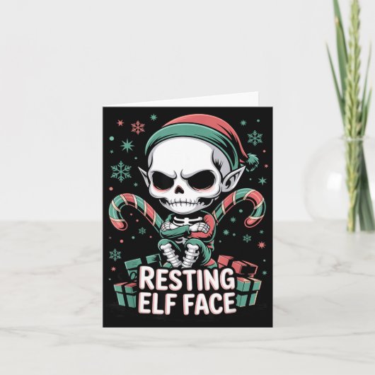 Resting Elf Face Funny Christmas Cute Creepy Women Kaart (Voorkant)