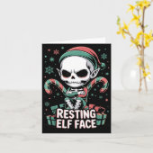 Resting Elf Face Funny Christmas Cute Creepy Women Kaart (Gele Bloem)