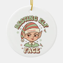 Resting Elf Face Funny Christmas Ornament