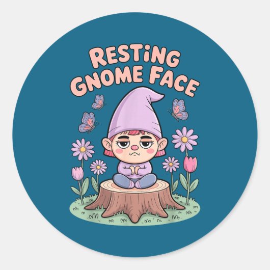 Resting Gnome Face Cute Funny Christmas Kawaii Car Ronde Sticker (Voorkant)