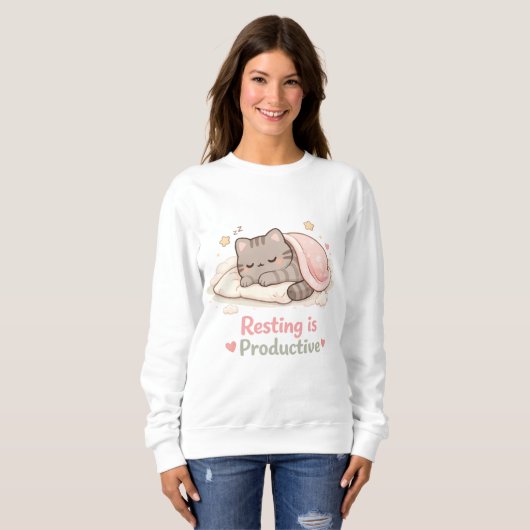 Resting is Productive Cute Kitty Cat Hygge Warm Trui (Voorkant volledig)