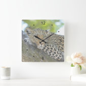 Resting Leopard Vierkante Klok (Huis)