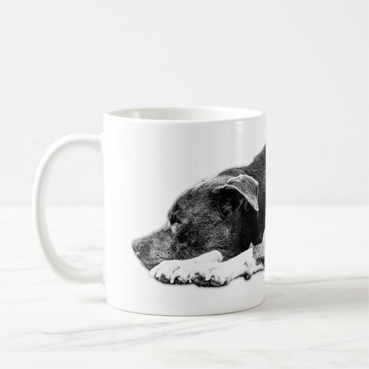 Resting Pitbull Mix Zwart-wit Mok (Links)