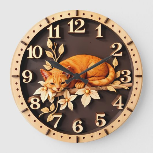 Resting Tabby Cat Flower Grote Klok (Voorkant)