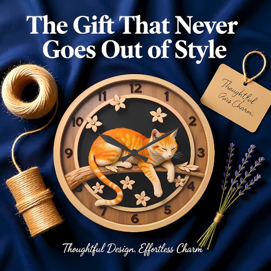 Resting Tabby Cat Petal Grote Klok