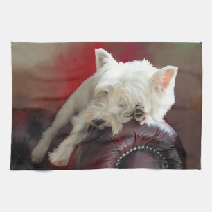 Resting Westie Theedoek