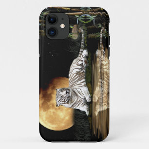 Resting White Tiger & Moon Big Cat Willife iPhone 11 Hoesje