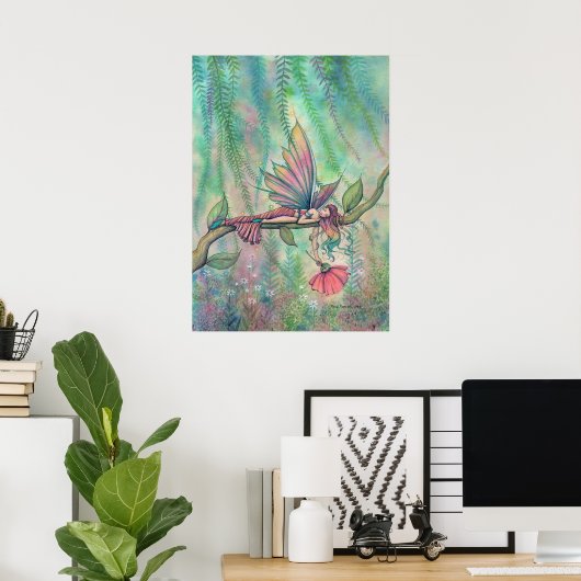 Resting Willow Flower Fairy Fantasy Kunst Poster (Thuiskantoor)