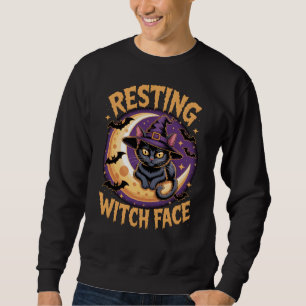 Resting Witch Face Black Cat Halloween Kattenliefh Trui