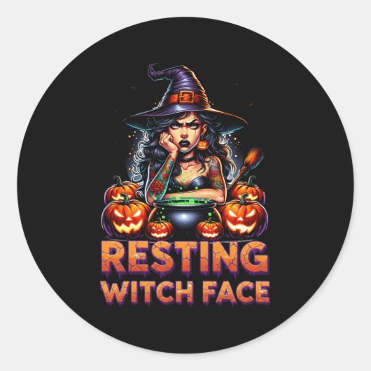 Resting Witch Face Funny Sarcastic Halloween Rude  Ronde Sticker (Voorkant)
