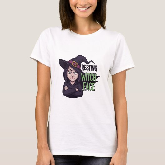 Resting Witch Face Grappig Halloween T-shirt (Voorkant)