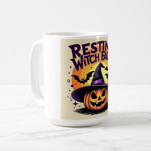 Resting Witch Face - Grappige Halloween pompoen Koffiemok (Voorkant links)