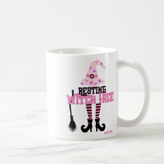 Resting Witch Face Halloween Broomstick Koffiemok (Rechts)