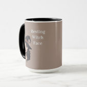 Resting Witch Face Mug | Halloween Coffee Cup Mok (Voorkant links)