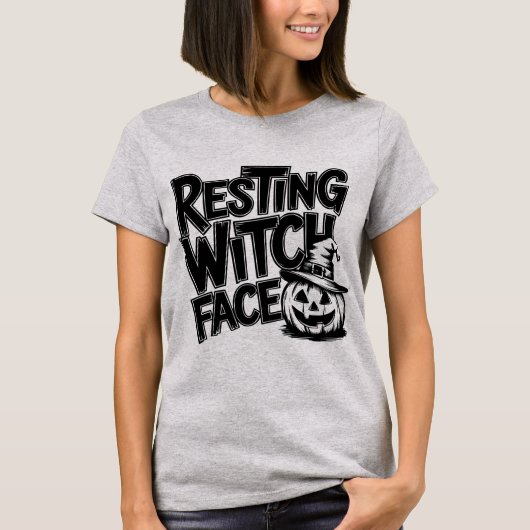 Resting Witch gezicht grappig Halloween T-shirt (Voorkant)