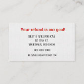 Restitutiestempel op het belastingformulier 1040 visitekaartje (Achterkant)