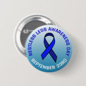 Restless Legs Awareness Day Blue Ribbon Ronde Button 5,7 Cm (Voorkant /achterkant)