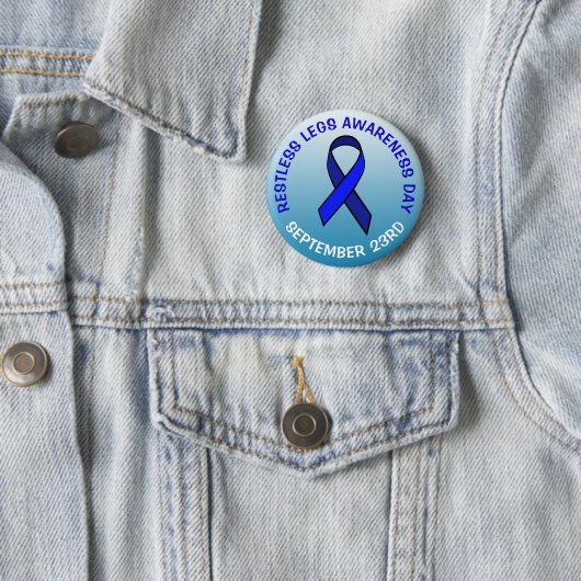 Restless Legs Awareness Day Blue Ribbon Ronde Button 5,7 Cm (In situ)